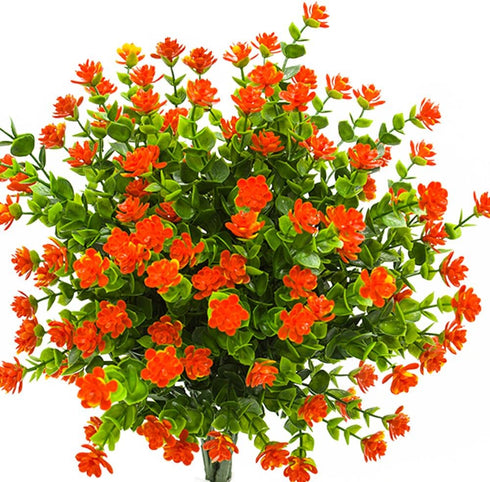 Artificial Flowers Faux Plastic Greenery Shrubs, UV Resistant Outdoor Plants for Home Kitchen Office Wedding Decor