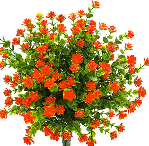 Artificial Flowers Faux Plastic Greenery Shrubs, UV Resistant Outdoor Plants for Home Kitchen Office Wedding Decor