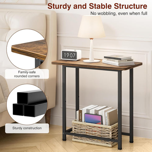 MISSLO Narrow End Table Living Room with Large Tabletop, Sofa Couch Side Table Bedroom Slim Nightstand for Small Space