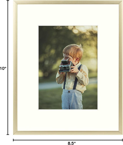 Frametory 8x10 Gold Aluminum Picture Frame - Set of 1, Ideal for 5x7 Photos with Mat or 8x10 Without Mat