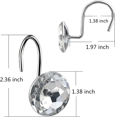 HBlife 12 Pcs Acrylic Decorative Rolling Diamond Shower Curtain Hooks, Rust Proof Rhinestones, Clear Round