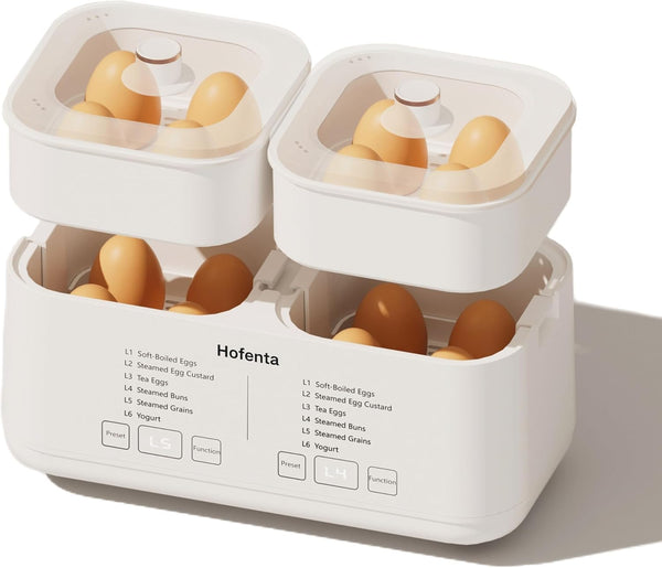 Hofenta Rapid Electric Egg Cooker for Hard Boiled Eggs,Egg Boiler with Timer(0.5-9.5H), Auto