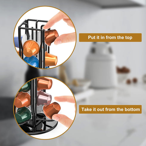 Coffee Pod Holder Organizer for Nespresso OriginalLine, Rotatable Countertop Storage for 40 Pods, Black