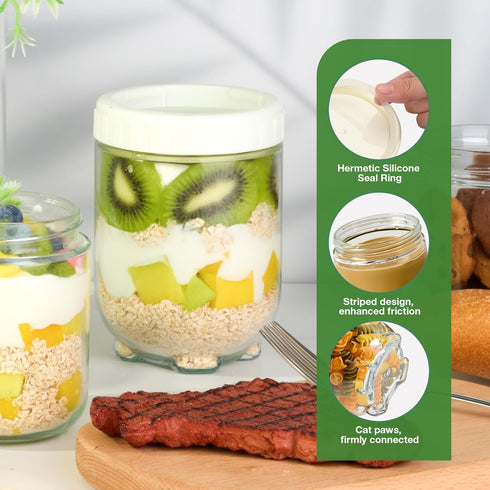 3Pack Hoa Kinh Glass Overnight Oats Jars with Lids, Leak Proof Small Stackable Glass Jar Kitchen Canisters