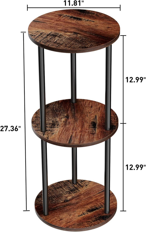 GHIMIGN 11.8'D 3-Tier Round Drink Table - Small Side Table with Wood Legs, End Table for Small Space, Balcony & Office
