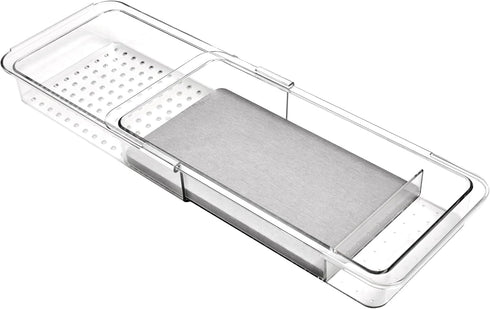 madesmart Expandable Dental Tray Drawer Organizer with Drying Stone, Clear Plastic Organizer for Toothbrush, Dental