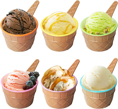 URMUYJJ Frozen Set (6) Ice Cream Cups with Spoons Cartoon Candy Colorice cream bowls Dessert Sundae Yogurt Bowls
