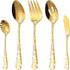 Stapava Serving Utensils Gold - 5 Pieces Stainless Steel Silverware Set for Restaurant Banquet Buffet