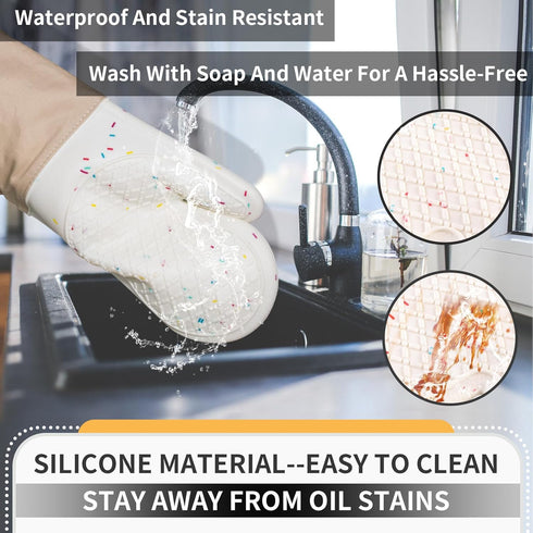 500F, Oven Glove Cute,Cooking Mittens,Oven Mittens for Kitchen,Oven Gloves for Kitchen,Washable Silicone Oven Mitts