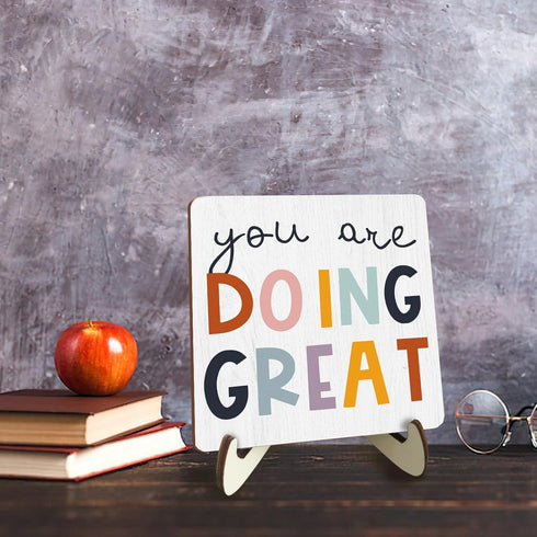 Siumeili Decorative Desk Decor Motivational You Are Doing Great Affirmations Nursery Decor Plaque with Wooden Stand