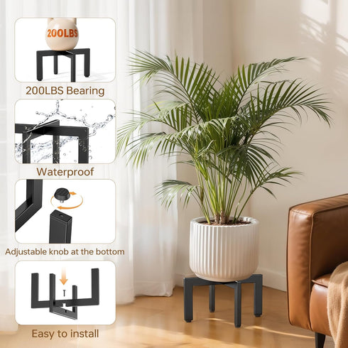 JND 8-12 inch Adjustable Plant Stand Indoor Outdoor,Metal Modern Plant Stands, Plant Stand with Adjustable Feet,Low