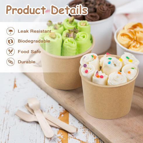 300 Packs 5 Frozen Ruisita Paper Ice Cream Cups Ounce Disposable Soup Bowls Brown Dessert Bowls for Hot or Cold Food