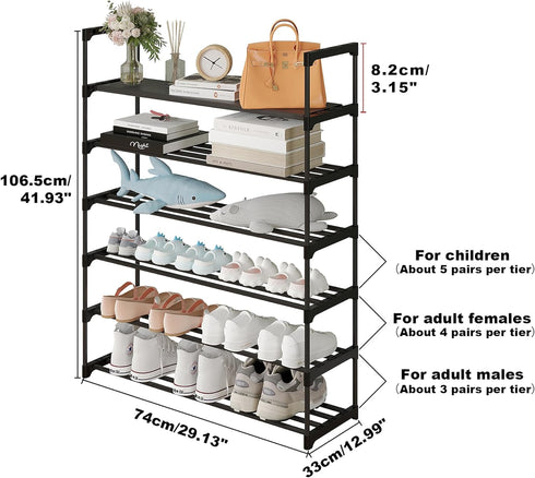 6-Tier 30 Calmootey Shoe Rack, Tall Large Capacity Pairs Shoes Storage Organizer, Stackable Wide Shoe Shelf