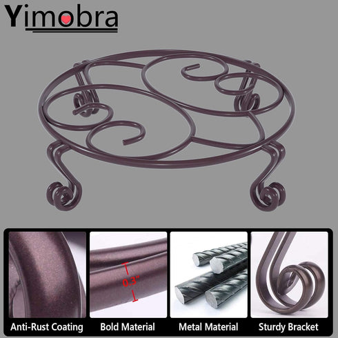 Yimobra Original Patented Plant Stand for Flower Pot Heavy Duty Potted Holder Indoor Outdoor, Metal Rustproof Iron Garden Container Round Supports Rack for Planter Bronze, Brown 9.4 Inches