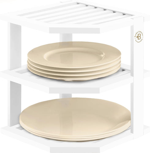 Bambuesi Plate Organizer for Cabinet, Bamboo Kitchen and Bathroom Space Saving Organizer