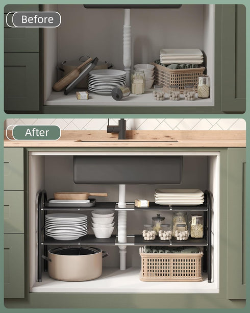 2 8 NETEL Under Sink Organizers and Storage, Tier Expandable Under Cabinet Organizer Shelf with Removable