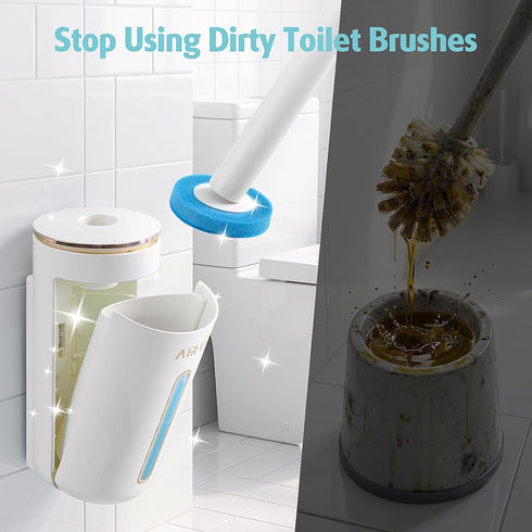24 Count 1 1 1 (1 24) AIR U+ Disposable Toilet Brush, Toilet Bowl Cleaning System with Wand Refill, Clean Brush Starter