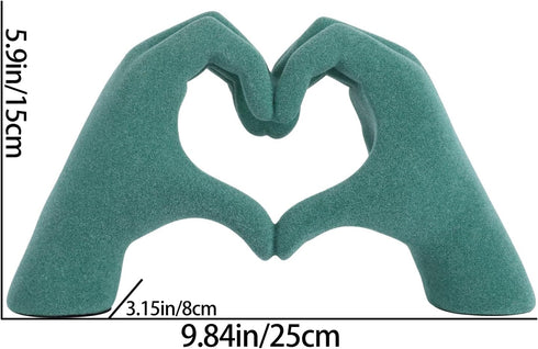DOVDOV Green Heart Hand Sculpture, Heart Hand Statue Home Decor Aesthetics, Suitable for Bookshelf Console Table Office