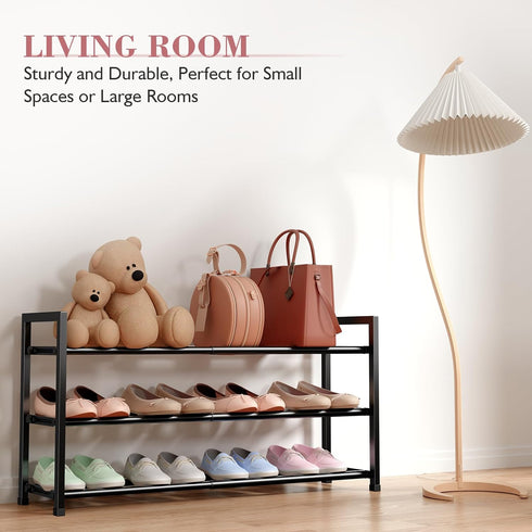 3-Tier Closet, 18-33 Bumusty Expandable Shoe Rack for Adjustable Shoe Rack for Small Space, Small Shoe Organizer