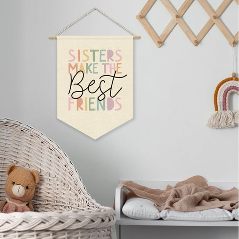 XYDEG Girls Room Wall Art Decor,Toddler Girl Room Cute Pink Nursery Bedroom Playroom Canvas Banner Decorations,Sisters