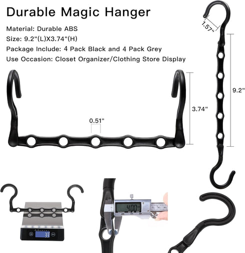 Closet Organizers and Storage, 8 Pack Stronger Space Saving Hangers with 5 Holes for Heavy Clothes, Magic Home