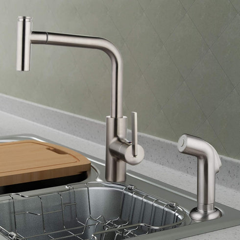 Houtingmann Kitchen Side Sprayer with Hose - Sprayer with 17 Adapters, Brushed Nickel