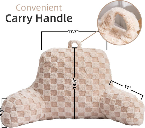 A Nice Night Faux Fur Reading Pillow,Checkered Fluffy Grid Plaid,Bed Wedge Pillow Large Adult Children Backrest