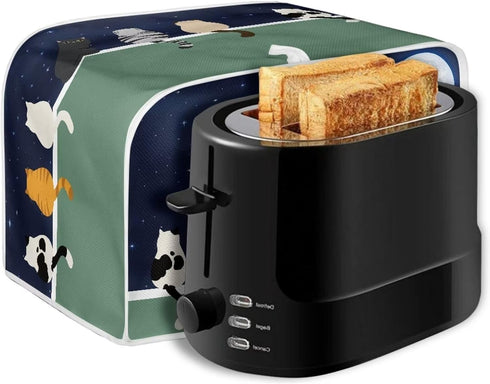 Galaxy Print Oven Cover, Moon Cat 2 Slice Toaster Cover, Anti Dust Fingerprint Coaster for Kitchen