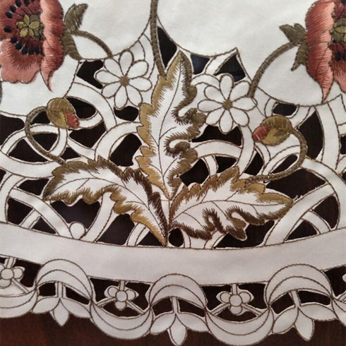 23"x47"Red USTIDE Embroidery Flower Table Runner Roses Design Table Overlays Durable Cut Work Table Cloths Table Cover