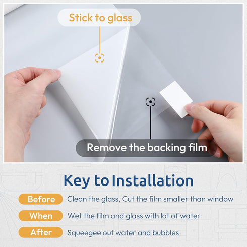 rabbitgoo Window Privacy Film, Non-Adhesive Frosted Glass Window Film for Bathroom, Matte White 35.4" x 78.7"