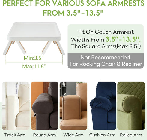 SINWANT Couch Arm Table,Bamboo Couch Arm Tray Clip on Sofa Armrest,Chair Side Table for Small Spaces Drink Eating