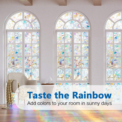 Privacy Film, Rainbow Clings, 3D Decorative Window Vinyl, Removable UV Blocking Sticker (17.5" x 78.7")