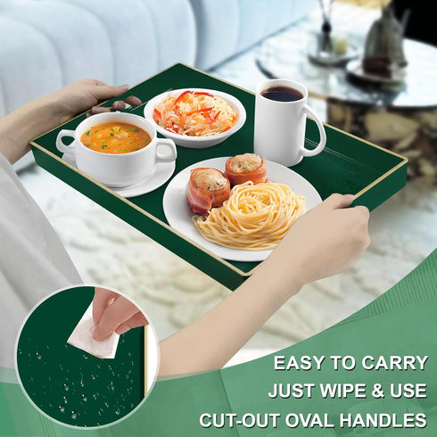 15.8" 10.2" 1.4" MAONAME Dark Green Decorative Tray, Serving Tray with Handles, Plastic Trays for Coffee Table
