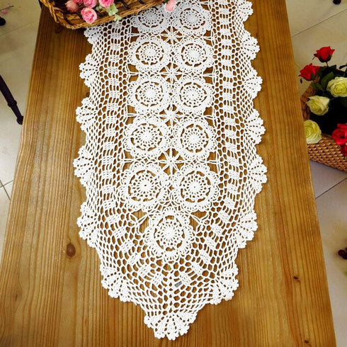 14x72 inch KEPSWET Cotton Handmade Crochet Lace Oval Table Runner Dresser Console Coffee Table TV Stand Decor White