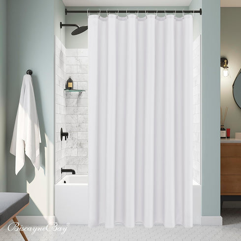 Biscaynebay Hotel Quality Fabric Shower Curtain Liners, 72" X 72", White Water Resistant with Rust Resistant Grommets