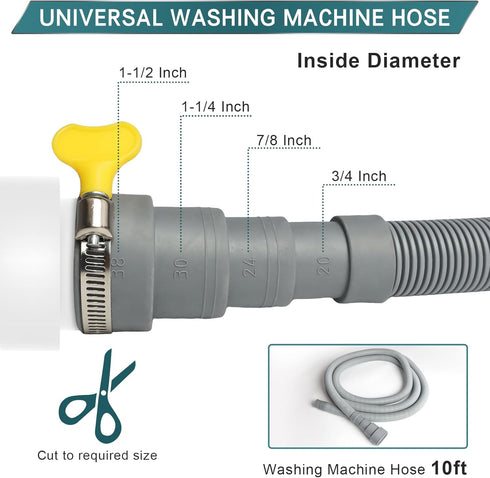 Universal Dishwasher Hose Extension Kit with 1 U-Bend Holder, 1 Extension Adapter, 4 Hose Clamps, Gray, 10Ft
