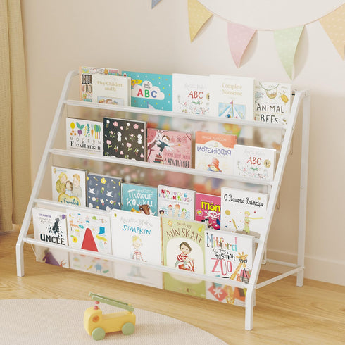 4 HAVEDAWN High-Transparent Tier Kids Bookshelf, Sturdy Metal Large Size Book Rack Storage for Kids - Toddler Book