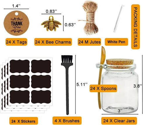 Ahhute 8oz 24 Pack Glass Sugar Scrubs Jars, Bath Salt Container, Snacks Spice Jars w/Bamboo Spoons, Honey Scrubs Body