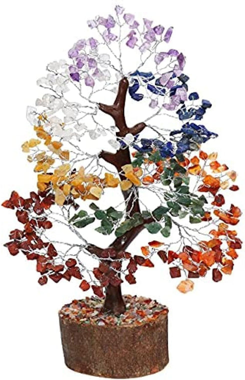 Crocon Seven Chakra Gemstone Tree, Feng Shui Figurine, Money Bonsai, Good Luck Reiki Healing Crystals, Size 10-12"