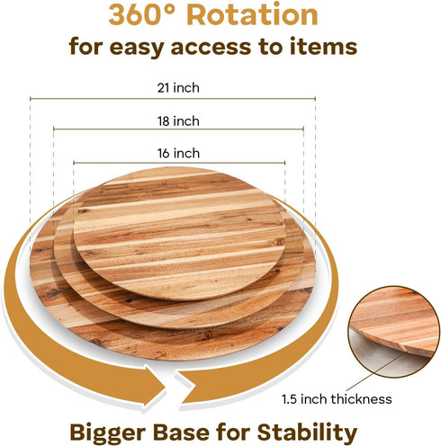 Dia.18 Acacia Wood Lazy Susan, Wooden Turntable Organizer for Cabinet, Pantry, Countertop, Table, Charcuterie Boards