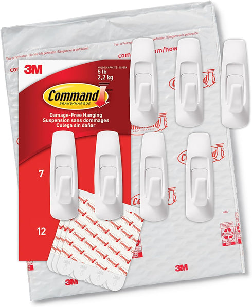 Command Large Utility Hooks 5 lb, 7 Wall Hooks and 12 Command Strips for Damage-Free Hanging and Storage