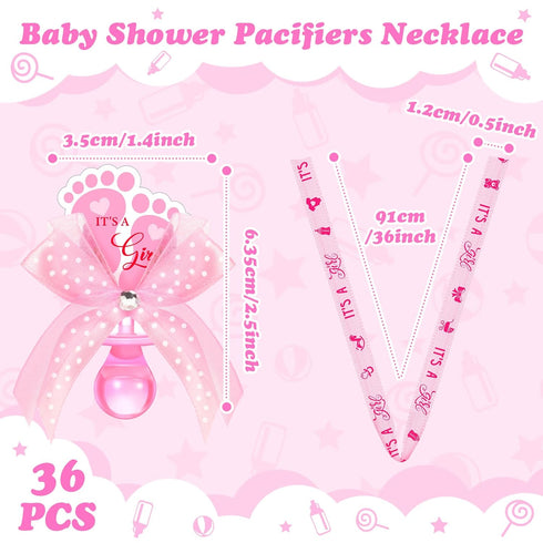 36 XunYee Pcs Baby Shower Necklace Gender Reveal Cute Feet Acrylic Pacifiers Necklaces for Baby Shower Funny Pacifiers