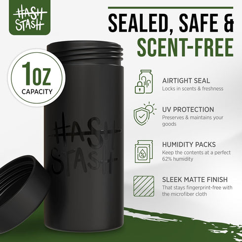 Storage Jar - 1oz Air Tight Sealed Container with 2 Humidity Packs, Microfibre Cloth & Stickers, Matte Finish Jar