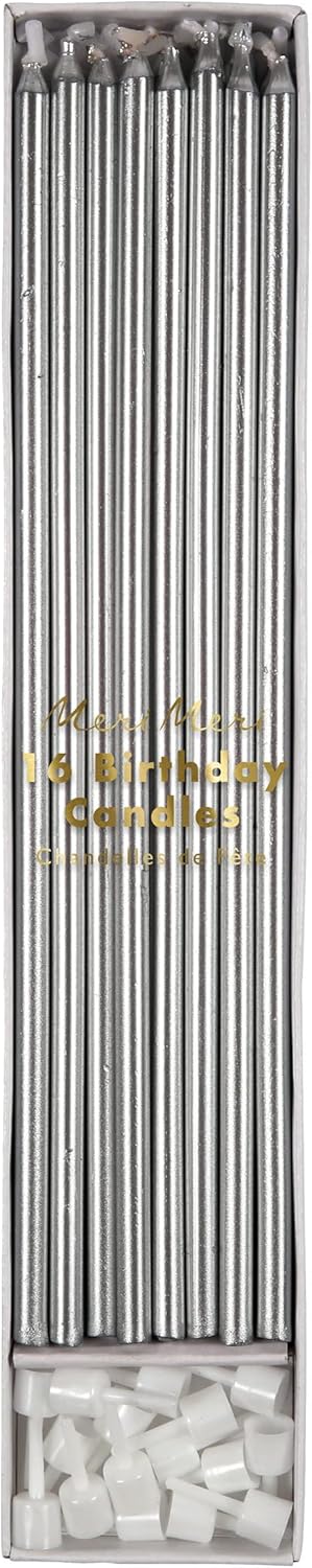 Meri Meri Long Birthday Candles for Cake, Pack of 16, 8.75" Tall Unscented