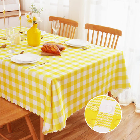 MANGATA CASA Yellow Gingham Tablecloth for Rectangle Tables, Waterproof Kitchen & Table Linens, Light Yellow 60x102in