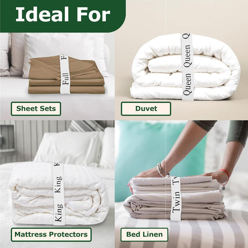 Bed Sheet Organizer and Storage Size Label Bands for Linen Closet Organization - King 2PCs Pack | White