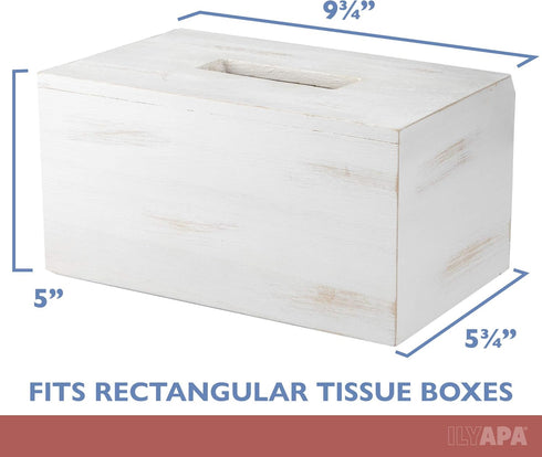 Ilyapa Wood Tissue Box Cover Rectangular, Rustic Farmhouse White Wooden Holder