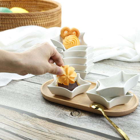 Set of 4 Star Shaped Ceramic Sauce Dishes, Multipurpose Appetizer Plates, Sushi Dipping Bowls