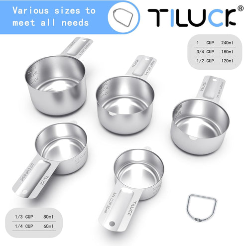 TILUCK Stainless Steel Measuring Cups Set, Kitchen Gadgets for Cooking & Baking, Set of 5