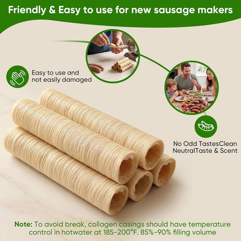 15m/49ft 30mm/ 13/16'' 1 FAIRSKY HALAL Grade A Collagen Sausage Casings, Edible Drying Casing Longer Length